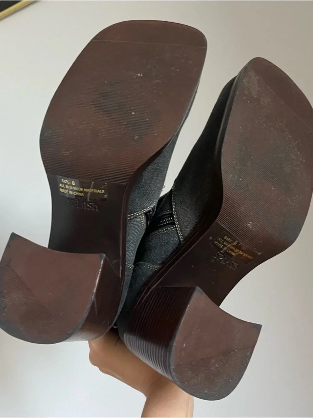 Vintage Platform Boots Platform Chunky Y2K 90s Bratz Square Toe Denim Blue Sz 8